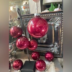 Holly vintage cranberry glass ball ornaments USA